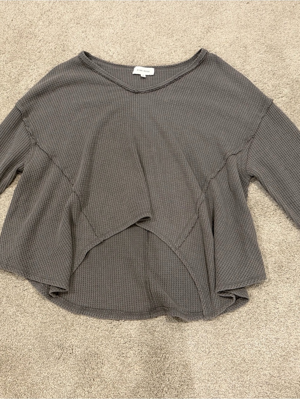 Pink Rose Waffle Knit Crossover Back Long-Sleeve Top